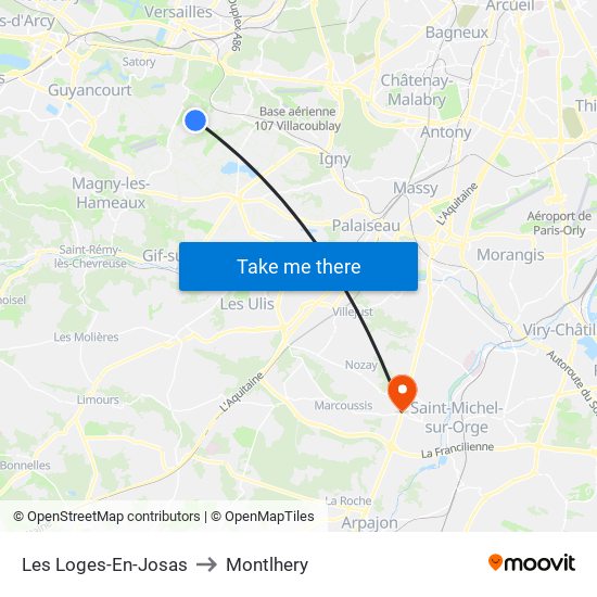 Les Loges-En-Josas to Montlhery map
