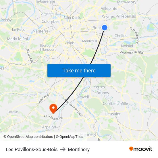 Les Pavillons-Sous-Bois to Montlhery map