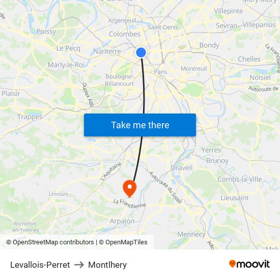 Levallois-Perret to Montlhery map