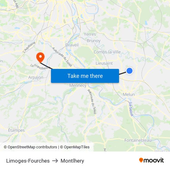 Limoges-Fourches to Montlhery map