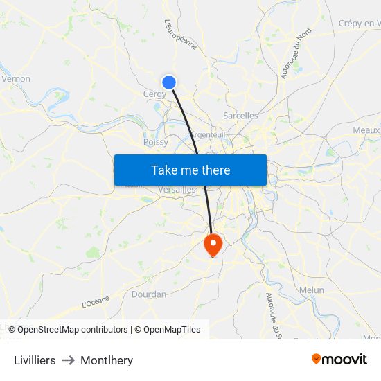 Livilliers to Montlhery map