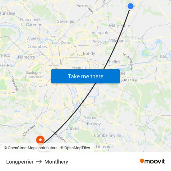 Longperrier to Montlhery map