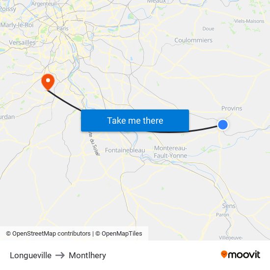 Longueville to Montlhery map