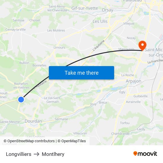 Longvilliers to Montlhery map