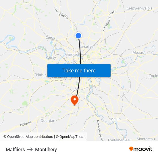 Maffliers to Montlhery map