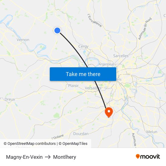 Magny-En-Vexin to Montlhery map