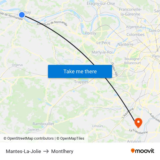 Mantes-La-Jolie to Montlhery map