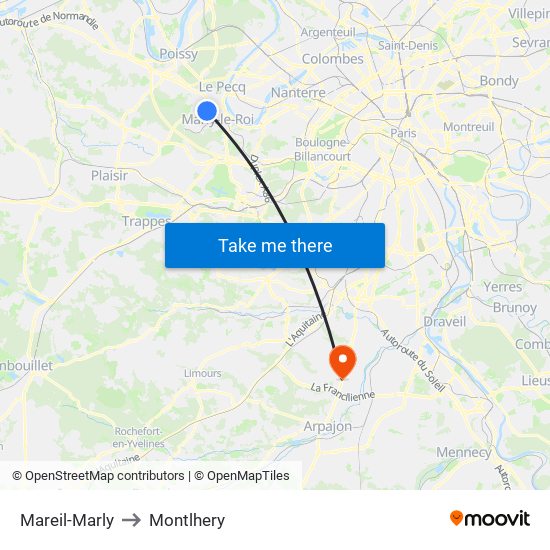 Mareil-Marly to Montlhery map