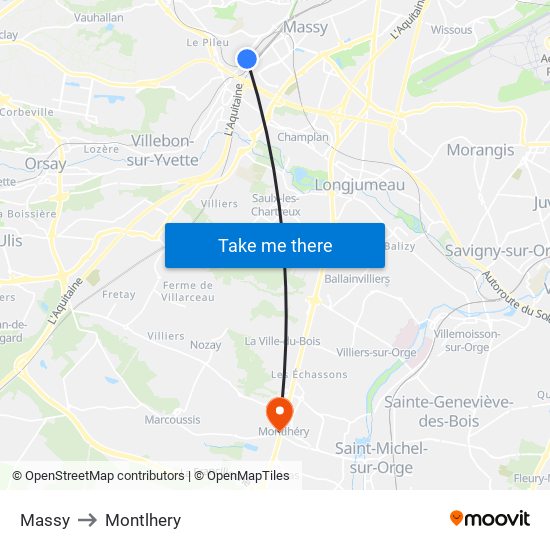 Massy to Montlhery map