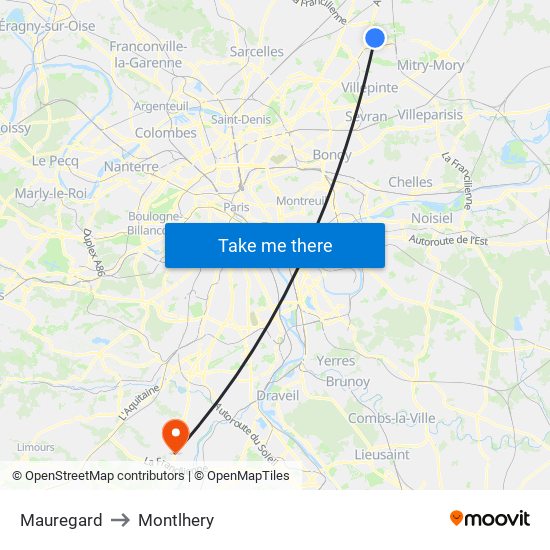 Mauregard to Montlhery map