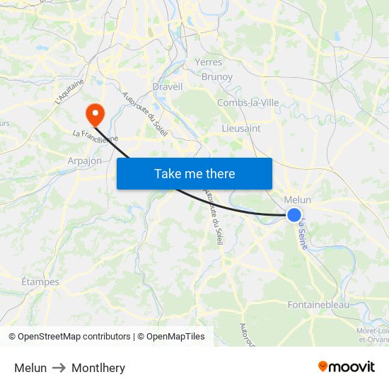 Melun to Montlhery map