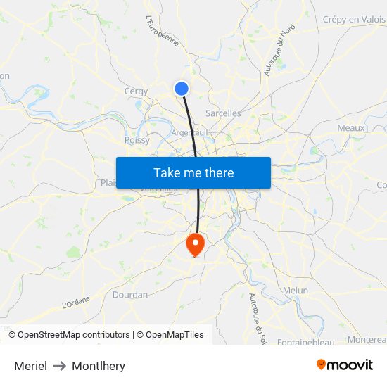 Meriel to Montlhery map
