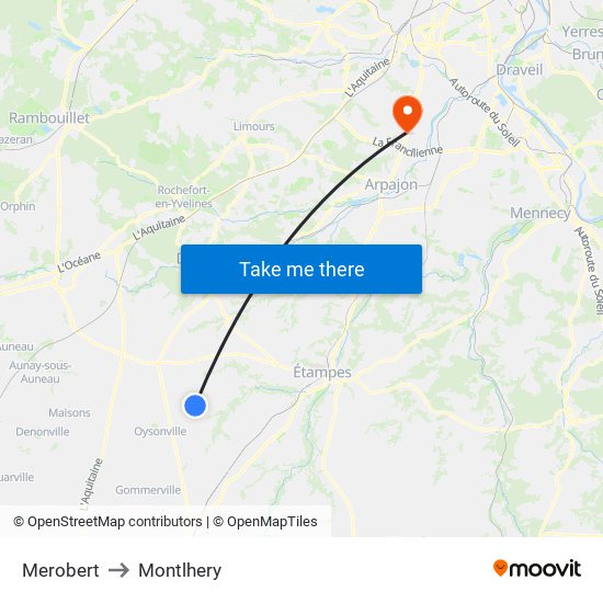 Merobert to Montlhery map