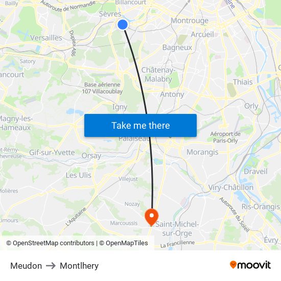 Meudon to Montlhery map
