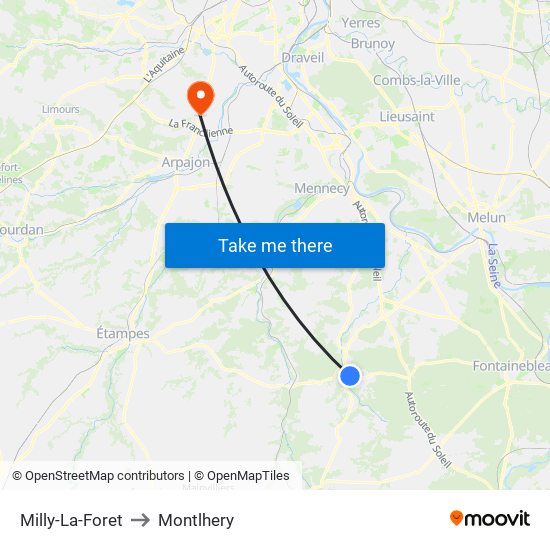 Milly-La-Foret to Montlhery map