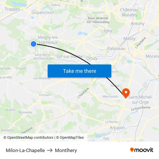 Milon-La-Chapelle to Montlhery map