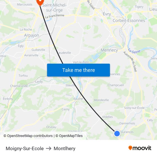 Moigny-Sur-Ecole to Montlhery map