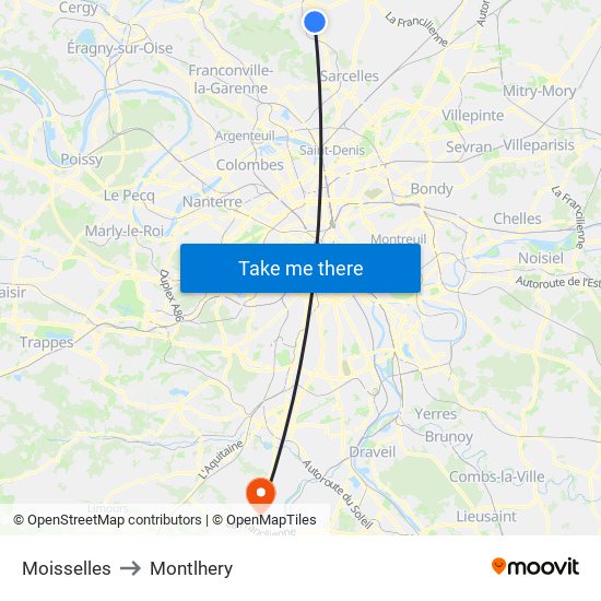 Moisselles to Montlhery map