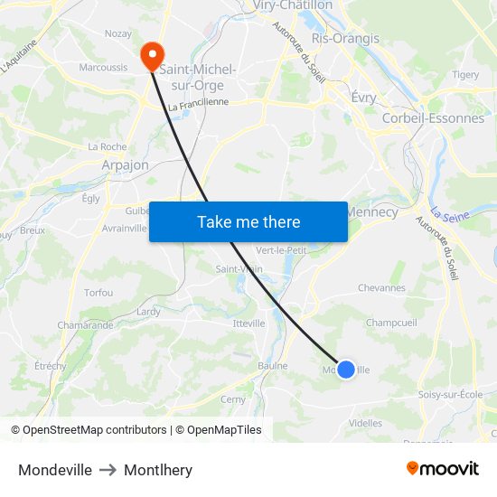 Mondeville to Montlhery map