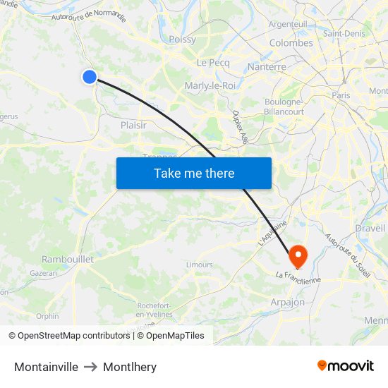 Montainville to Montlhery map