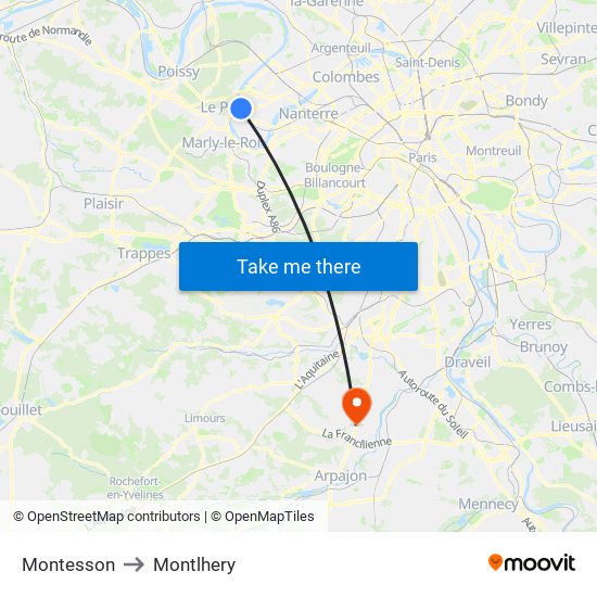 Montesson to Montlhery map
