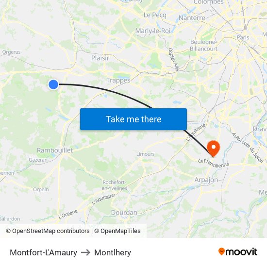 Montfort-L'Amaury to Montlhery map