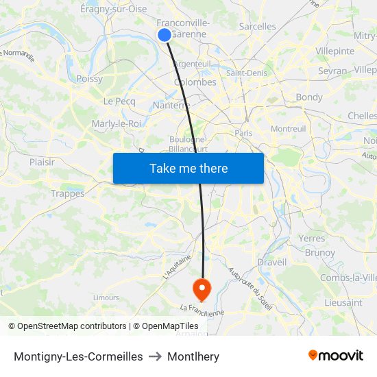 Montigny-Les-Cormeilles to Montlhery map