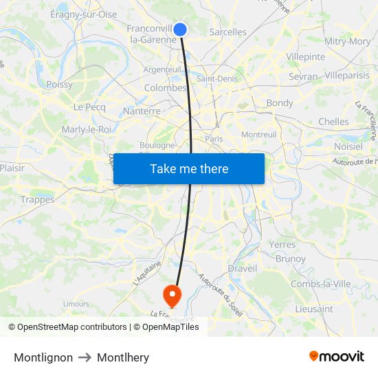Montlignon to Montlhery map