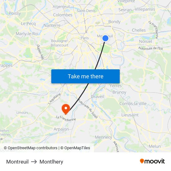 Montreuil to Montlhery map