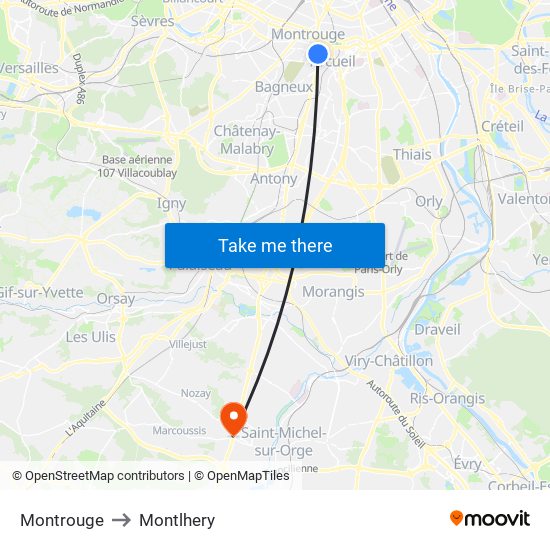 Montrouge to Montlhery map