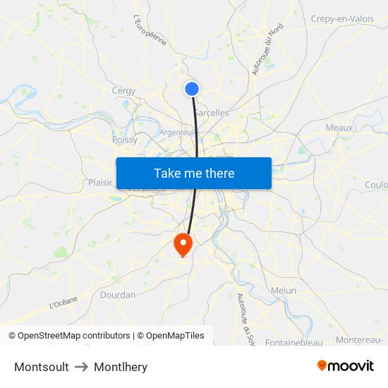 Montsoult to Montlhery map