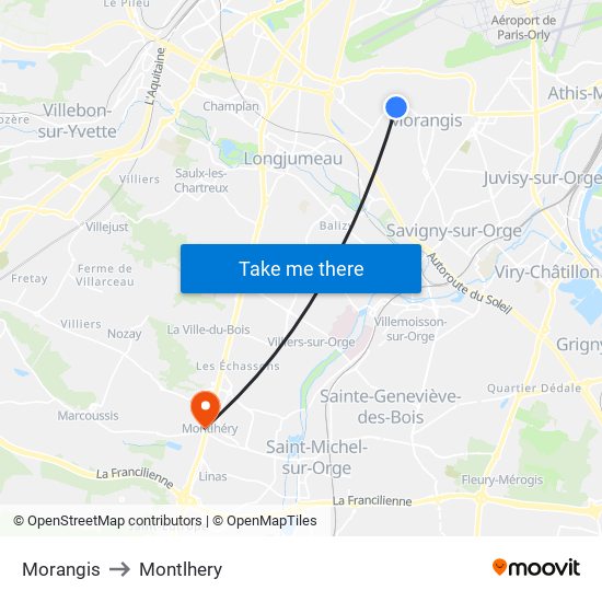 Morangis to Montlhery map