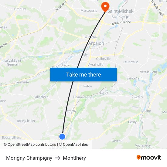 Morigny-Champigny to Montlhery map