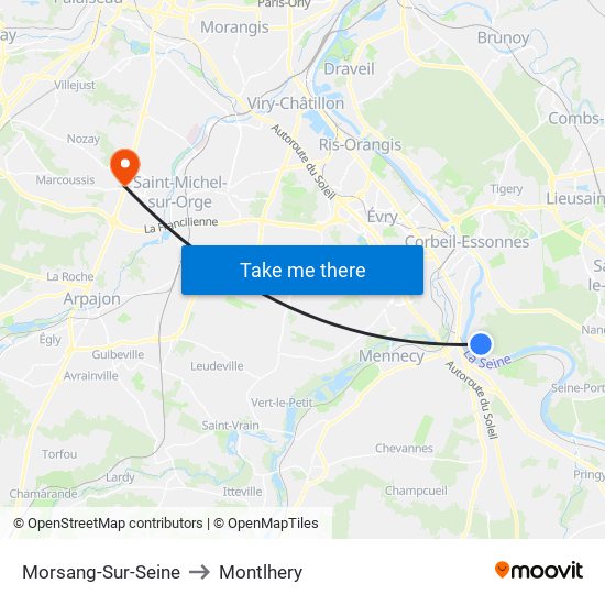 Morsang-Sur-Seine to Montlhery map