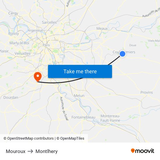 Mouroux to Montlhery map