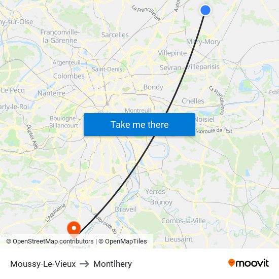 Moussy-Le-Vieux to Montlhery map