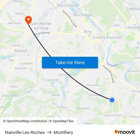 Nainville-Les-Roches to Montlhery map