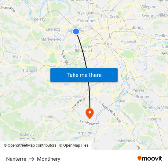 Nanterre to Montlhery map