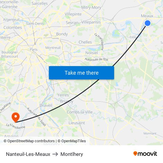 Nanteuil-Les-Meaux to Montlhery map