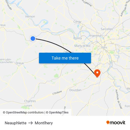 Neauphlette to Montlhery map