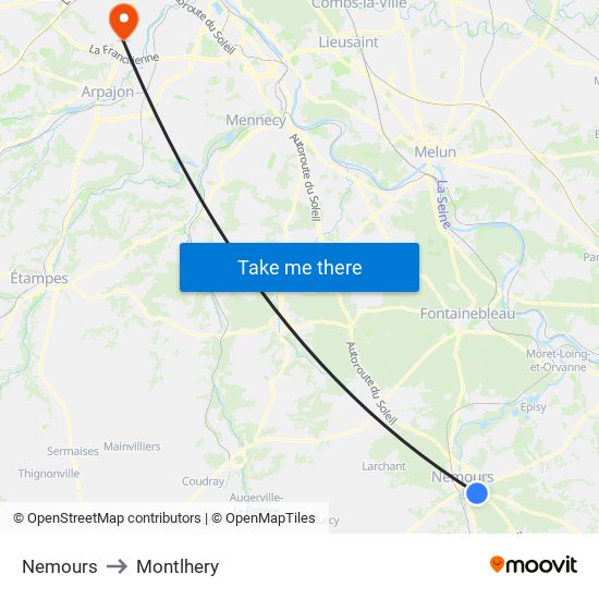 Nemours to Montlhery map