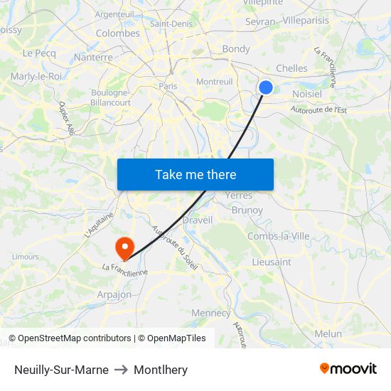 Neuilly-Sur-Marne to Montlhery map