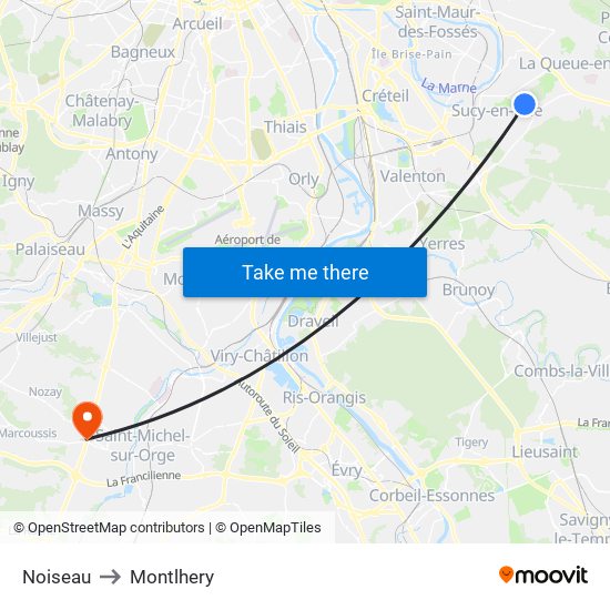 Noiseau to Montlhery map