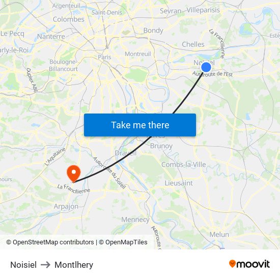 Noisiel to Montlhery map