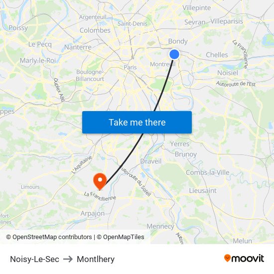 Noisy-Le-Sec to Montlhery map