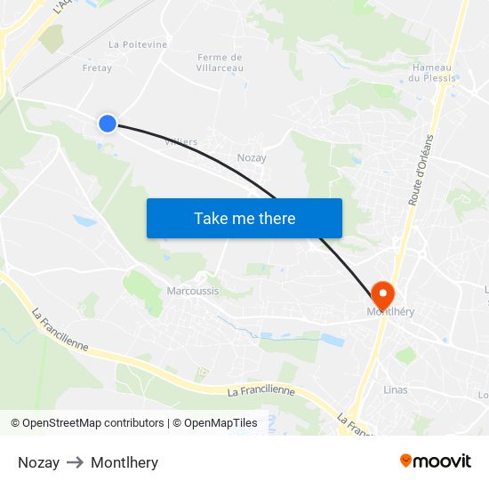 Nozay to Montlhery map