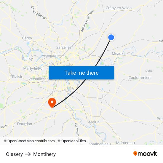 Oissery to Montlhery map
