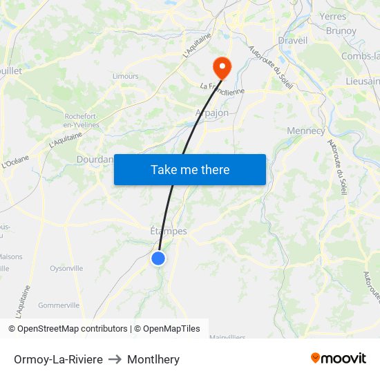 Ormoy-La-Riviere to Montlhery map
