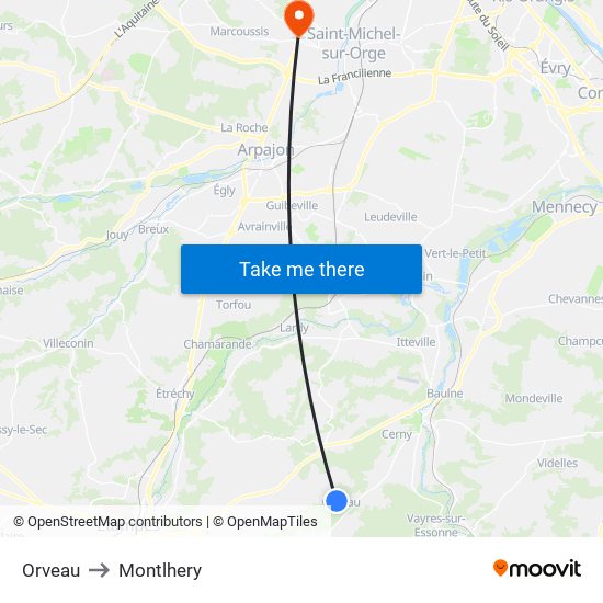 Orveau to Montlhery map