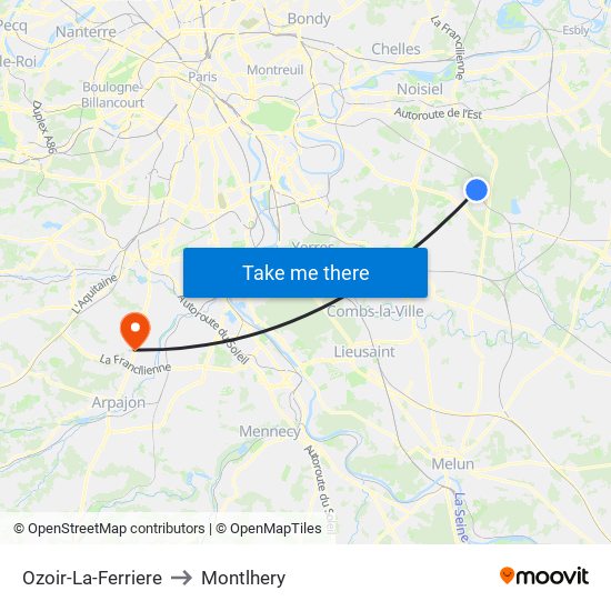 Ozoir-La-Ferriere to Montlhery map